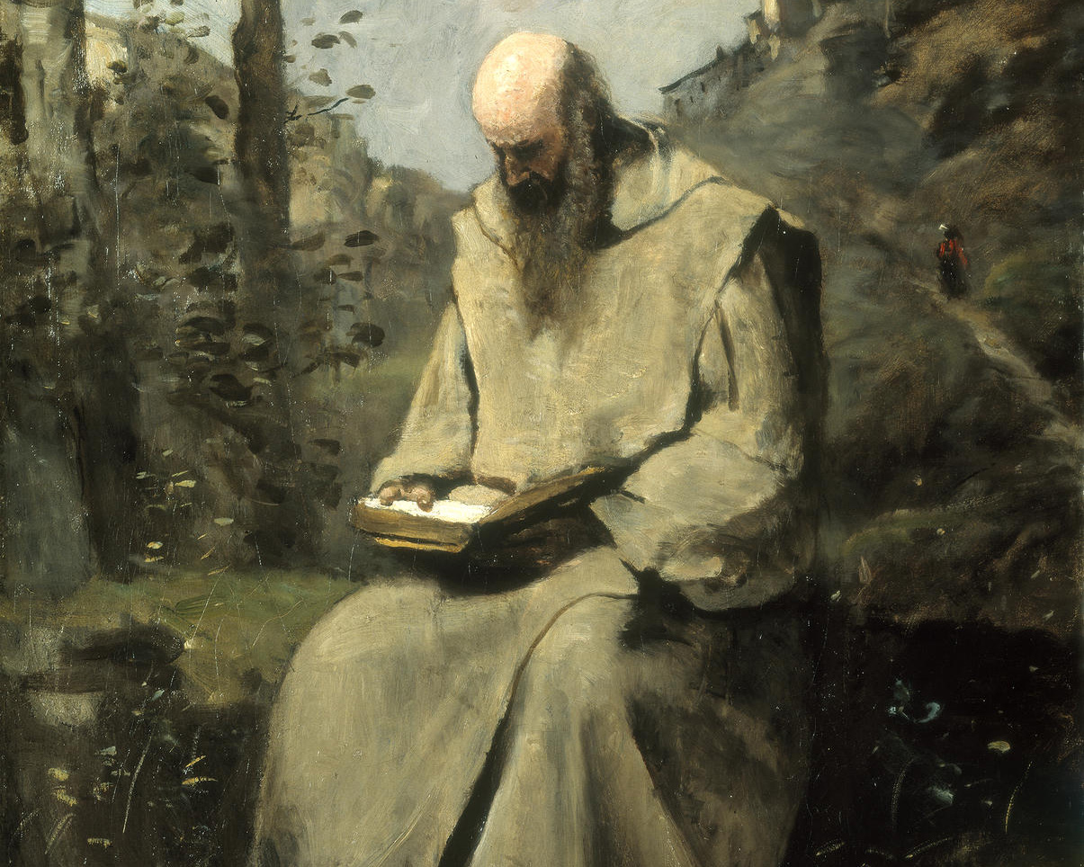 Jean-Baptiste Camille Corot, Sitting Monk, Reading, 1865 (Wikimedia Commons)