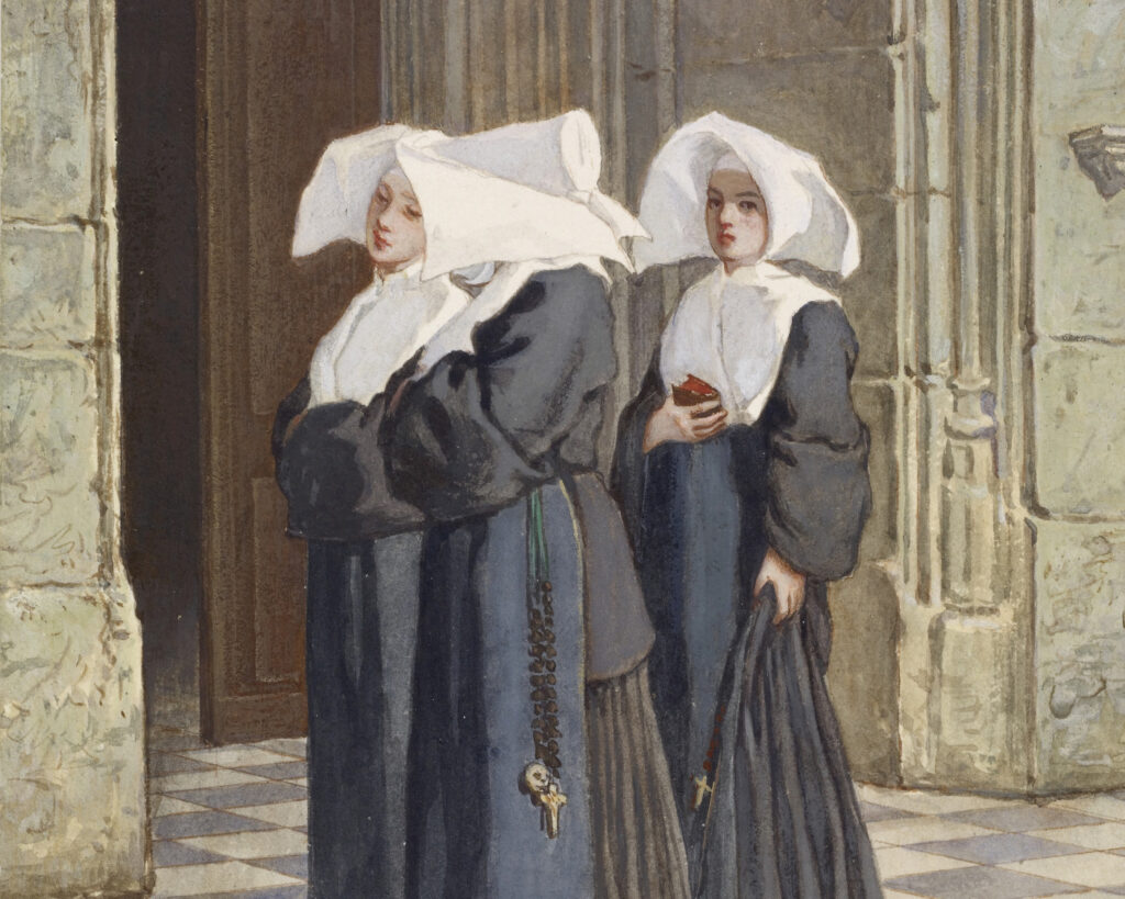 Three Nuns in the Portal of a Church, Amand Gautier (1825–1894). 1894, watercolor and gouache over graphite underdrawing on paper. Walters Art Museum / Wikimedia Commons