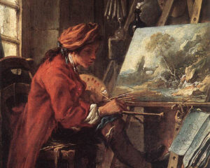 Painter in His Studio, François Boucher (1703–1770) 18th century, oil on panel. Louvre Museum, Web Gallery of Art / Wikimedia Commons