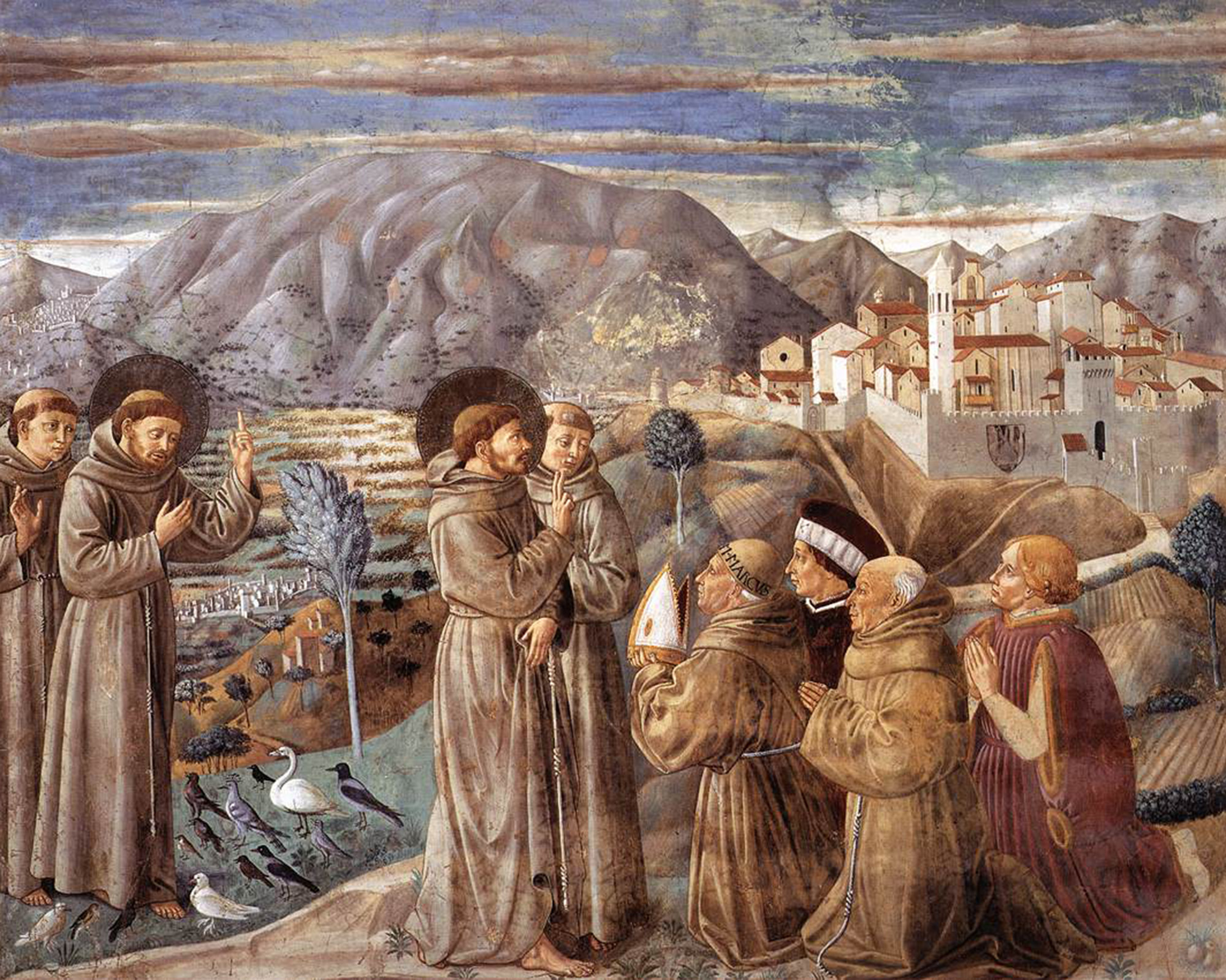 Scenes from the Life of St. Francis, Benozzo Gozzoli (1420-1497), 1452, fresco. Museum Complex of San Francesto, Apsidal Chapel. Photo by Web Gallery of Art / Wikimedia Commons.