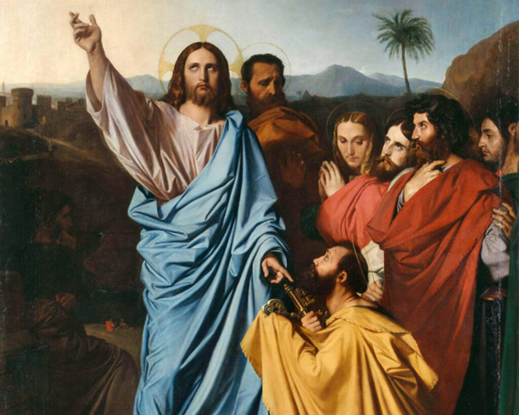 Jesus Giving the Keys to Saint Peter, Jean-Auguste-Dominique Ingres (1780–1867), 1820, oil on canvas. Louvre Museum / Wikimedia Commons
