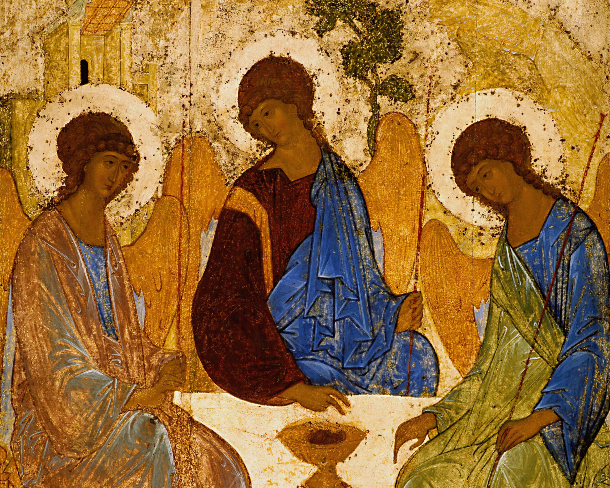 Holy Trinity, Andrei Rublev (d. 1430), 1425-1427, tempera on wood. Tretyakov Gallery / Wikimedia Commons.