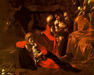 Adoration of the Shepherds, Caravaggio (1571–1610), 1609, oil on canvas. Museo Regionale, Messina / Wikimedia Commons.