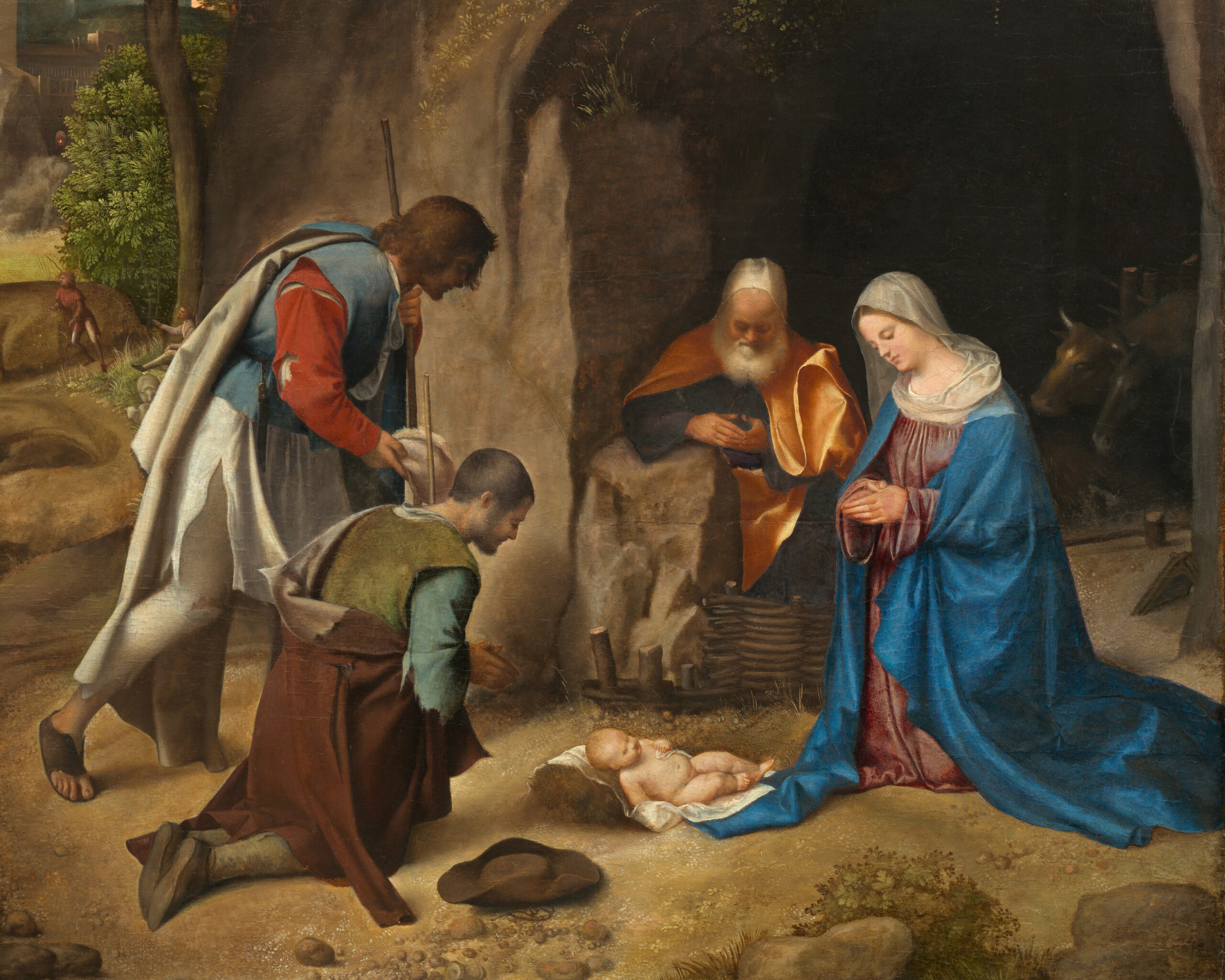 Adoration of the Shepherds, Giorgione (d. 1510), between 1505 and 1510, oil on panel. National Gallery of Art, Washington D.C. Samuel H. Kress Collection / Wikimedia Commons.