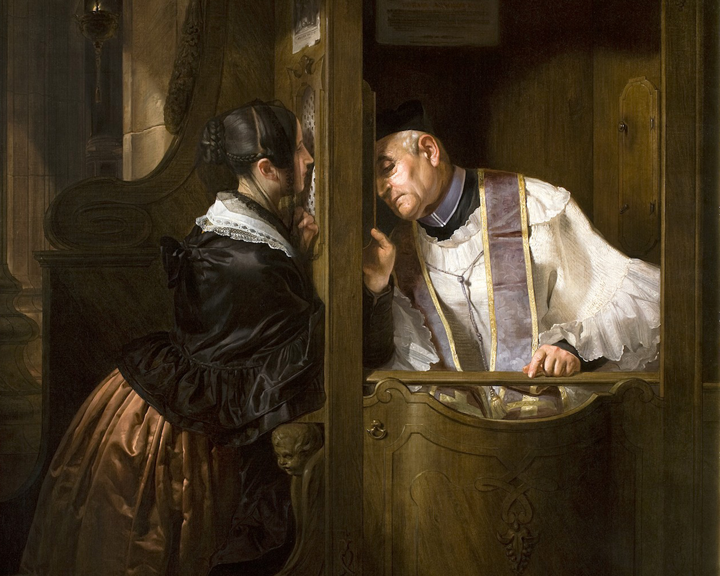 The Confession, Giuseppe Molteni (1800-1867), 1838, oil on canvas. Gallerie d'Italia Milano / Wikimedia Commons.