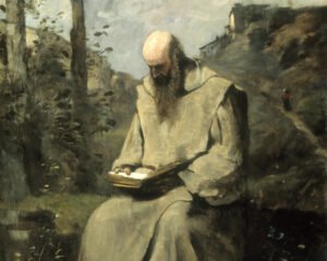 Sitting Monk, Reading, Jean-Baptiste Camille Corot (1796-1875), 1865, oil on canvas. Foundation E.G. Bührle Collection / Wikimedia Commons