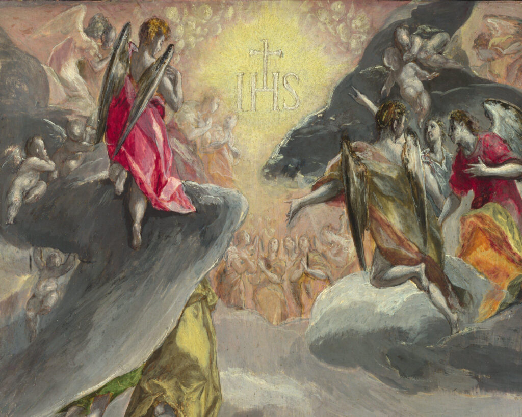 The Adoration of the Name of Jesus, El Greco (1541-1614), between 1578 and 1580, oil and tempera on pine wood. National Gallery London / Wikimedia Commons.