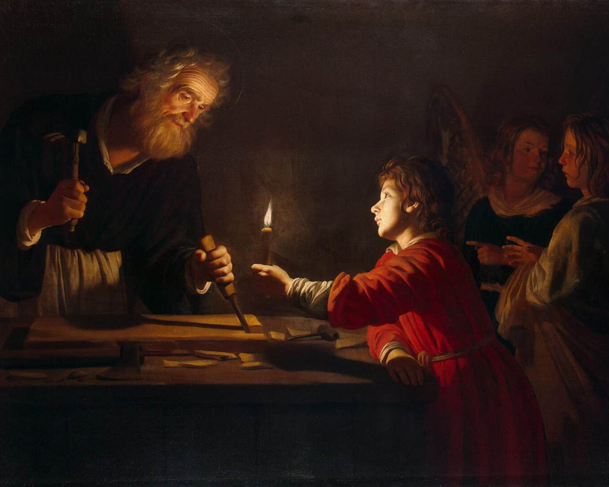 Childhood of Christ, Gerard van Honthorst (1592-1656), c. 1620, oil on canvas. Hermitage Museum / Wikimedia Commons.