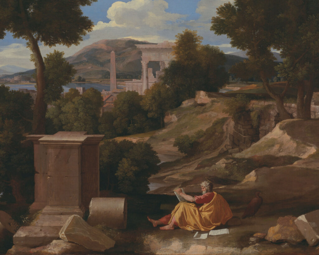 Landscape with Saint John on Patmos, Nicolas Poussin (1594-1665), 1640, oil on canvas. Art Institute of Chicago / Wikimedia Commons.