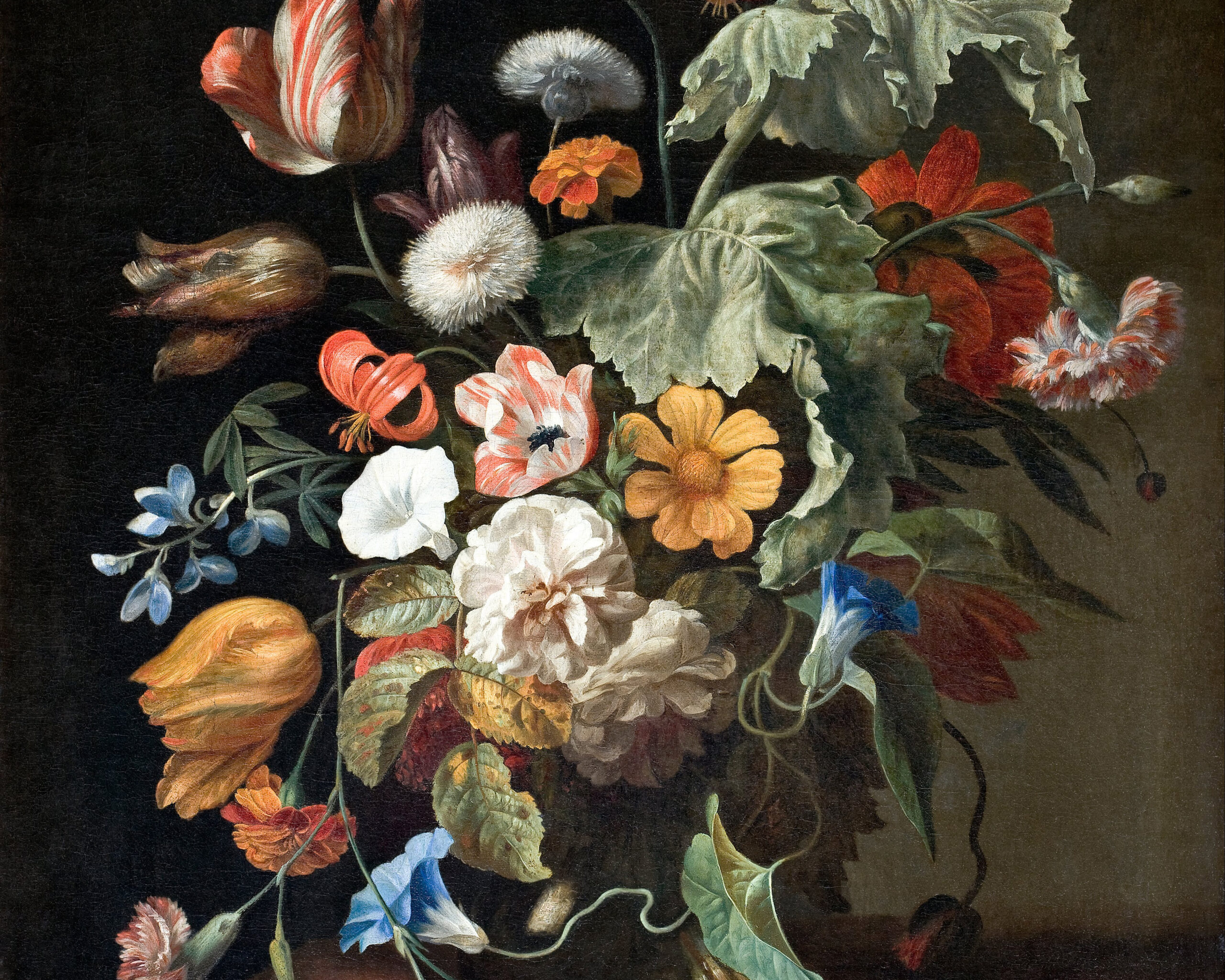 Still-Life with Flowers, Rachel Ruysch (1664-1750), by 1750, oil on canvas. Hallwyll Museum / Wikimedia Commons.