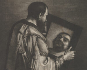 Socrates Looking in a Mirrow, Bernard Vailiant (1632-1698) and Jusepe de Ribera (1591-1652), 17th Century, Mezzotint. A. Hyatt Mayor Purchase Fund, Marjore Phelps Starr Bequest, 1982. Met Museum / Wikimedia Commons.