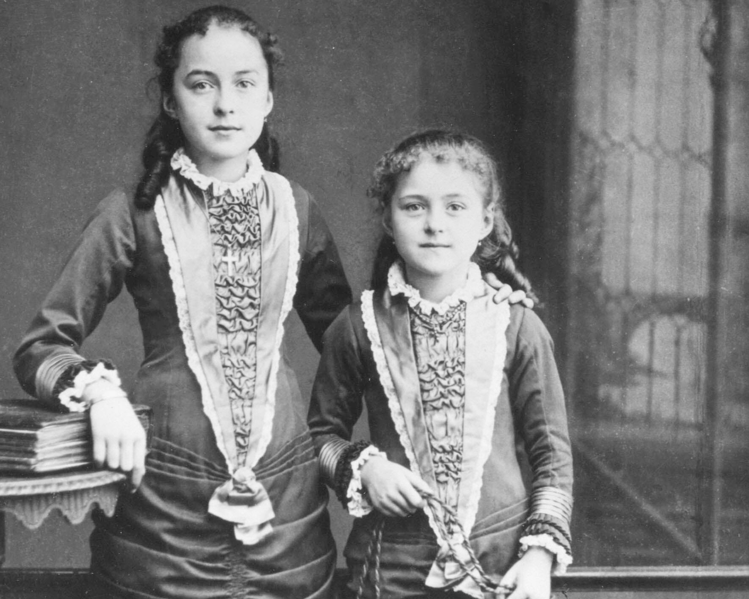 Saint Therese of Lisieux at the age of 8 with her sister Celine Martin, pre 1881, photograph. Wikimedia Commons.