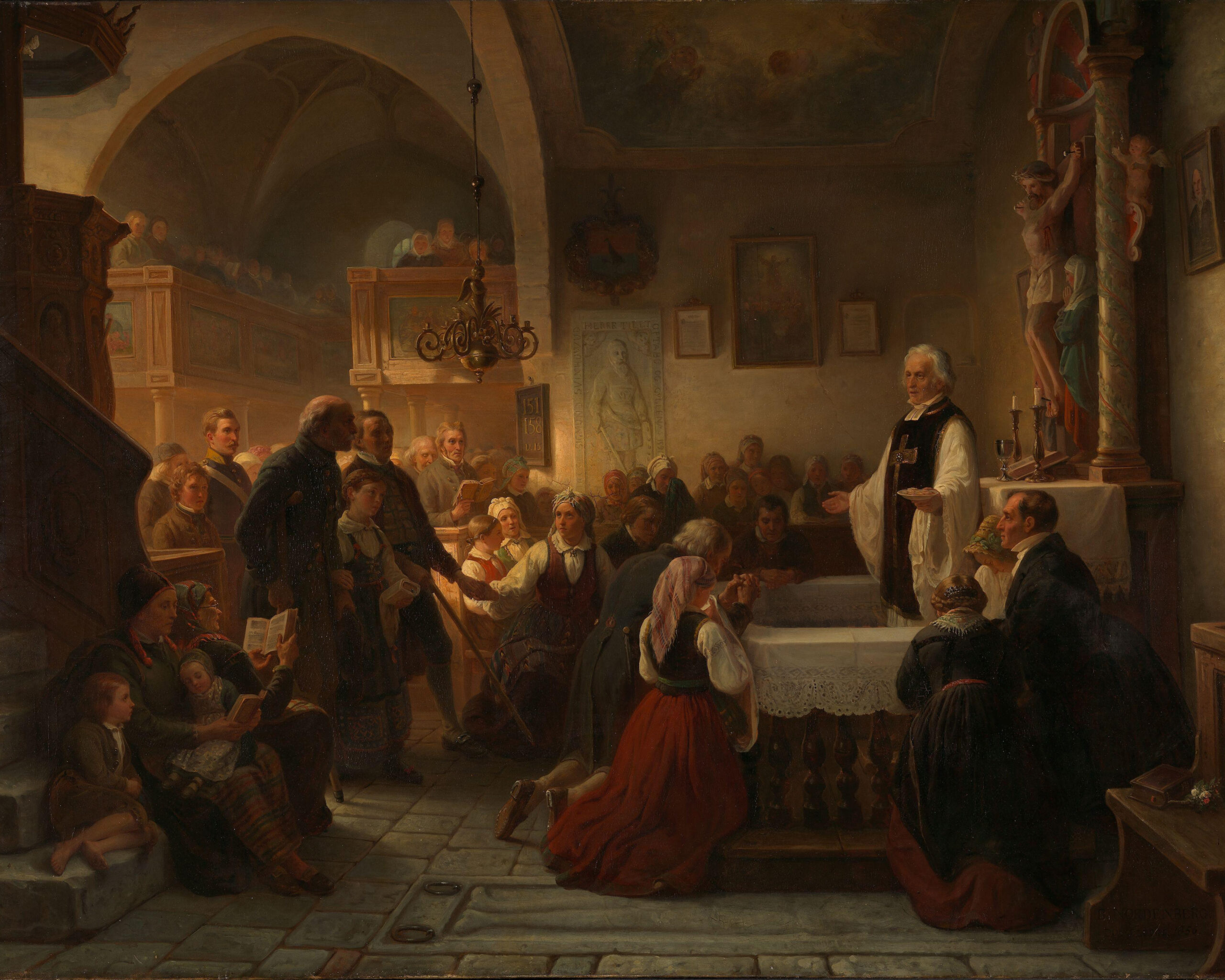 Celebrating Communion in a Swedish Parish Church, Bengt Nordenberg (1822-1902), 1856, oil on canvas. National Museum of Art, Architecture and Design, Norway / Wikimedia Commons.