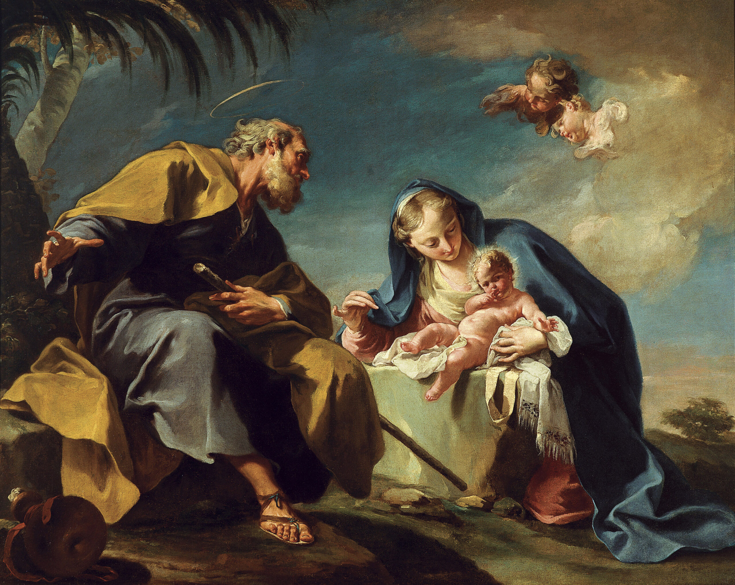 Rest on the Flight into Egypt, Giambattista Pittoni (1687-1767), between 1725 and 1726, oil on canvas. Thyssen-Bornemisza Collection Foundation. Web Gallery of Art / Wikimedia Commons.
