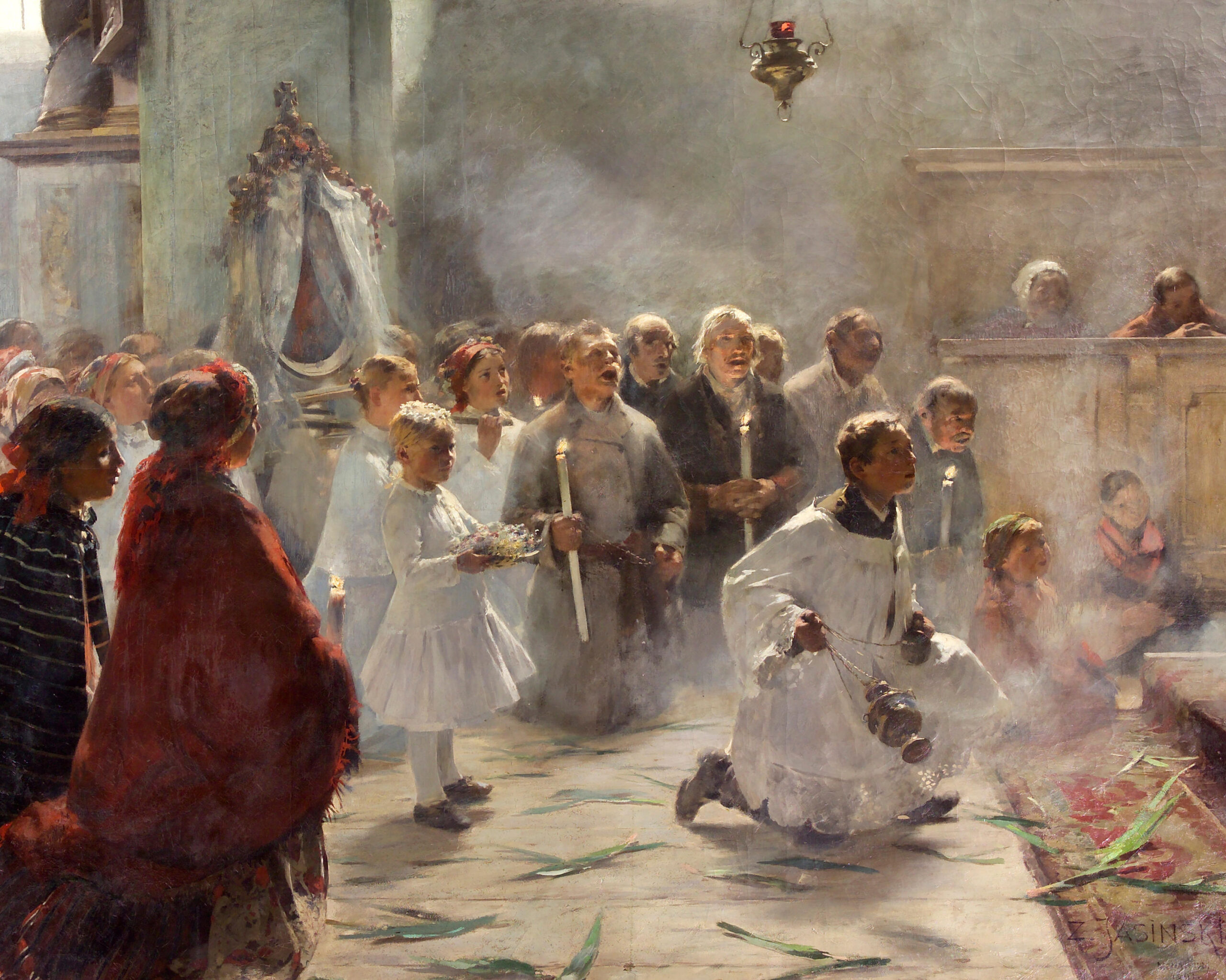 Palm Sunday Mass, Zdzisław Jasiński (1863-1932), 1891, oil on canvas. Wikimedia Commons.