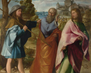 The Road to Emmaus, Altobello Melone, c. 1516, oil on panel. National Gallery / Wikimedia Commons.