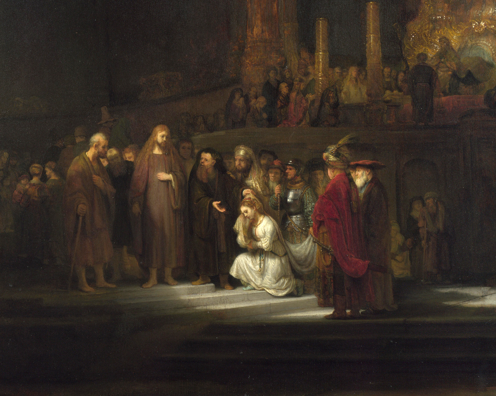 The Woman Taken in Adultery, Rembrandt (1606–1669), 1664, oil on oak wood. National Gallery, London. Web Gallery of Art / Wikimedia Commons.