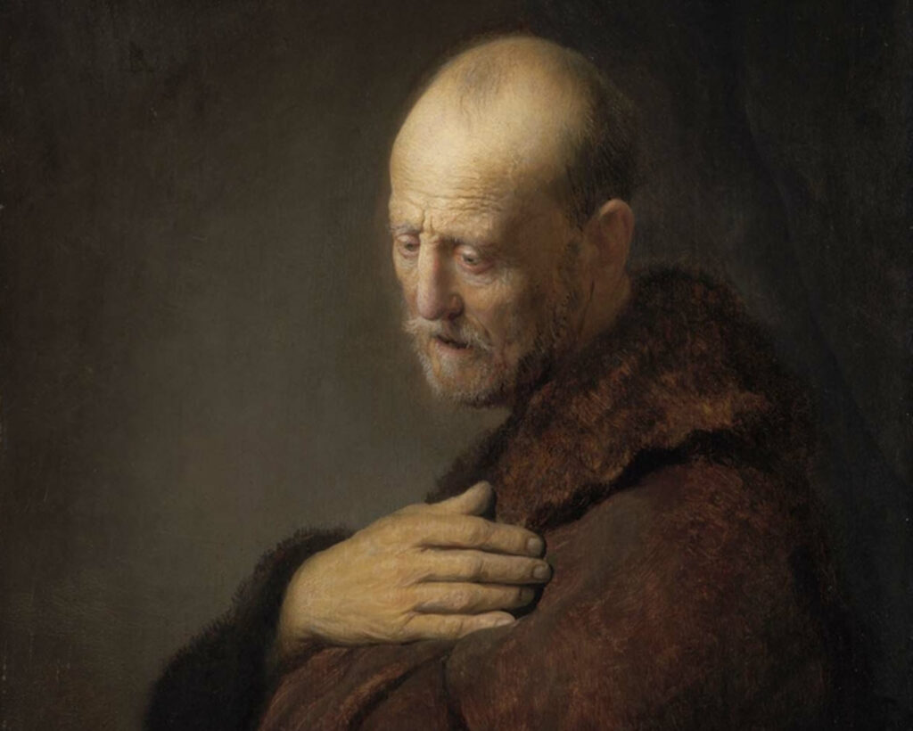 Old Man in Prayer, Rembrandt (1606–1669), 1630s, oil on panel. Museum of Fine Arts Boston. Wikimedia Commons.
