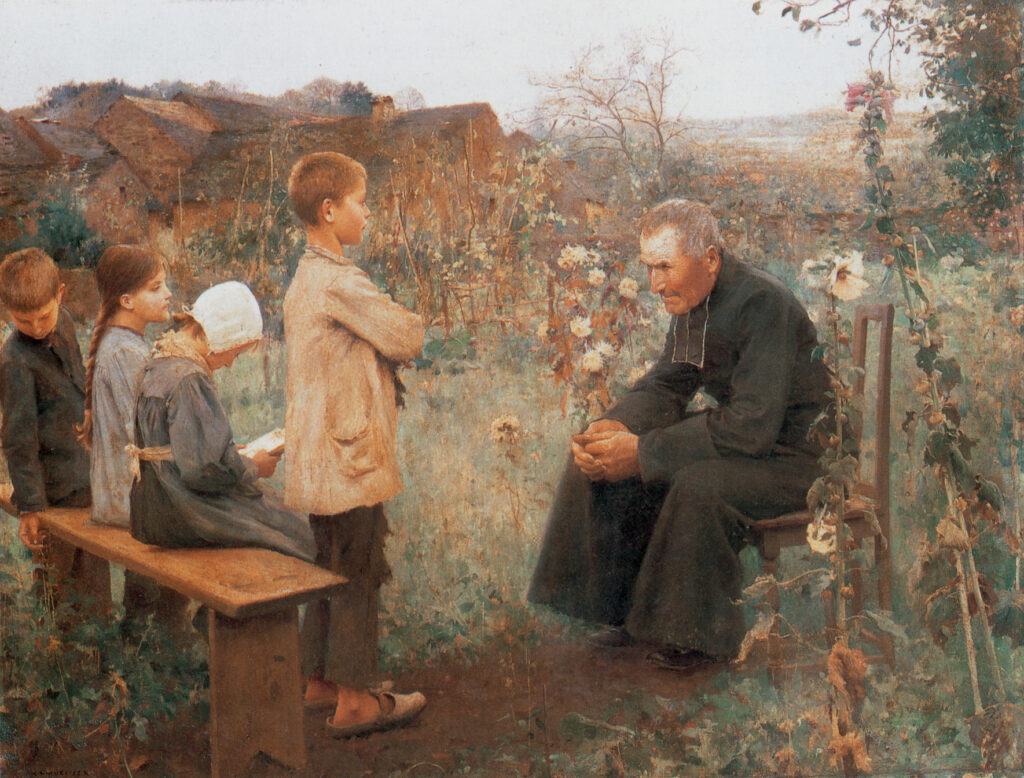 Catechism Lesson by Jules-Alexis Muenier (1863-1942), 1890, oil on canvas. Musée des Beaux-Arts et d'Archéologie de Besançon / Wikimedia Commons.