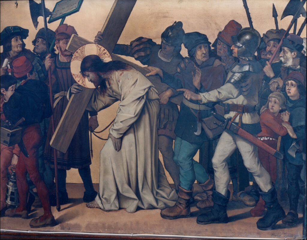 Simon of Cyrene Carries the Cross by Theophile Marie Francois Lybaert (1848-1927). 1886, oil on panel, Our Lady of Grace Church / Wikimedia Commons.