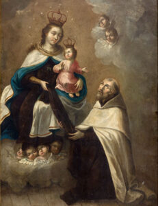 Our Lady of Mount Carmel Giving the Scapular to Saint Simon by Ignacio Ayala Rodriguez. 1793, oil on metal, National Museum of Fine Arts of Cuba / Wikimedia Commons.