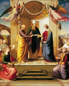 Marriage of the Virgin by Johann Friedrich Overbeck (1789-1869). 1834, oil on canvas, National Museum in Poznan / Wikimedia Commons.