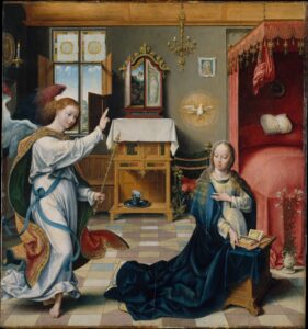 The Annunciation by Joos van Cleve (1485-1540). 1525, oil on panel, Metropolitan Museum of Art / Wikimedia Commons.