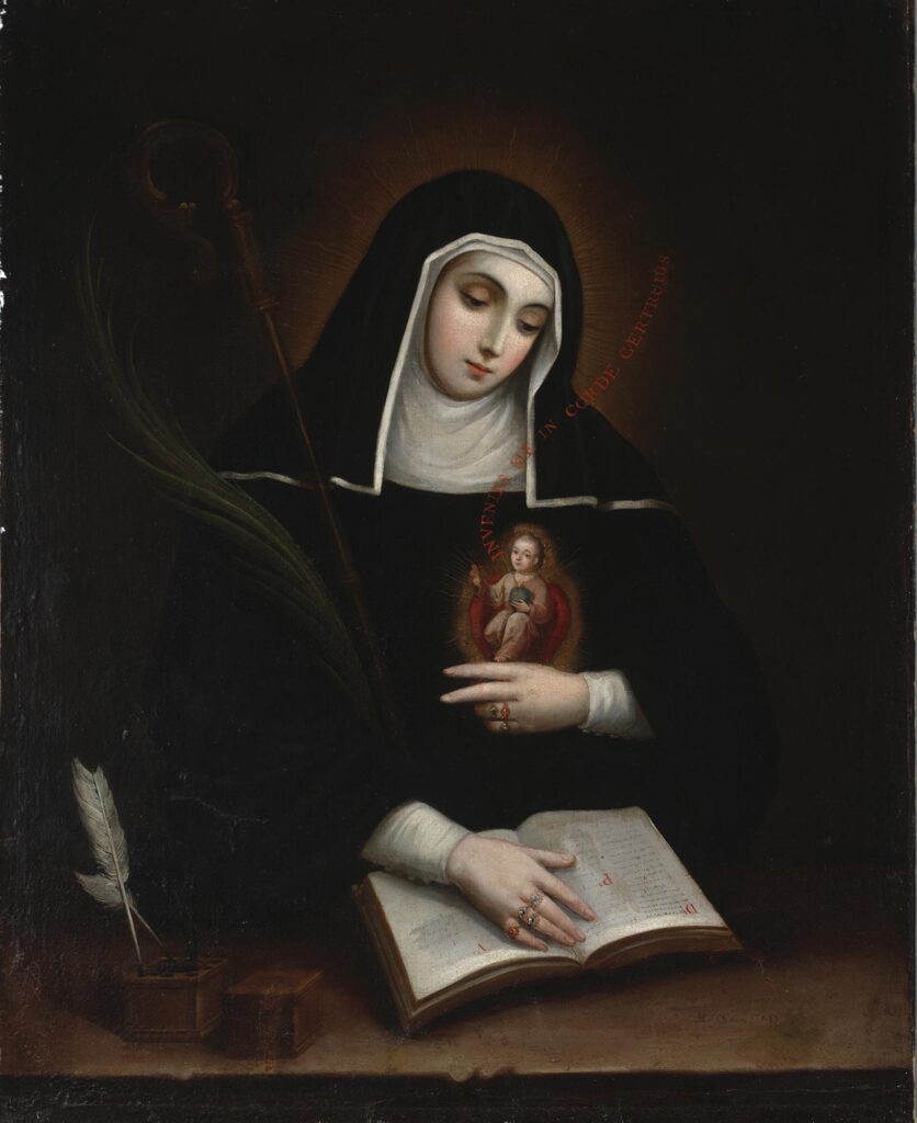 Saint Gertrude by Miguel Cabrera (1695-1768). 1763, oil on canvas, Dallas Museum of Art / Wikimedia Commons