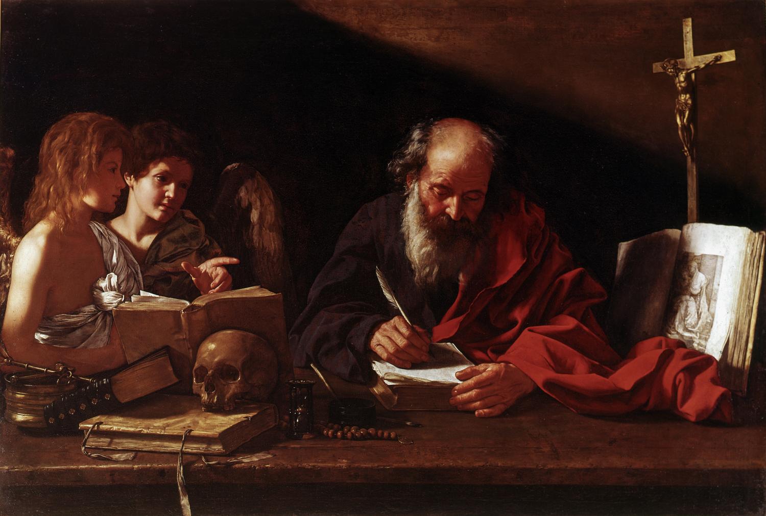 St. Jerome Visited by Angels by Bartolomeo Cavarozzi (1587-1625). 1600s, oil / Wikimedia Commons
