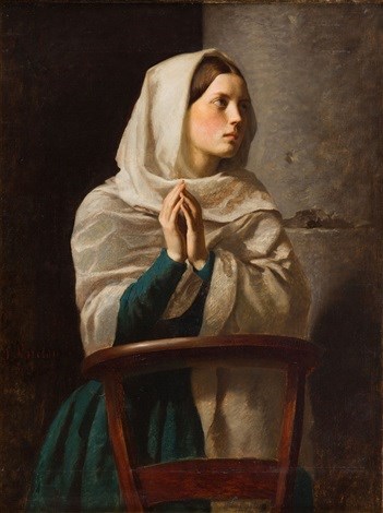 Young Woman Praying in Church by Jules Breton (1827-1906). 1854, Oil on Canvas / Wikimedia Commons