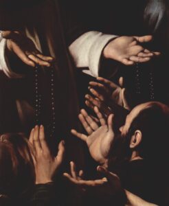 Madonna of the Rosary by Caravaggio (1571-1610). 1606, oil on canvas, Kunsthistorisches Museum / Wikimedia Commons