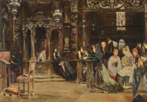 A Confession by Jose Gallegos. 1894, oil on panel. Wikimedia Commons