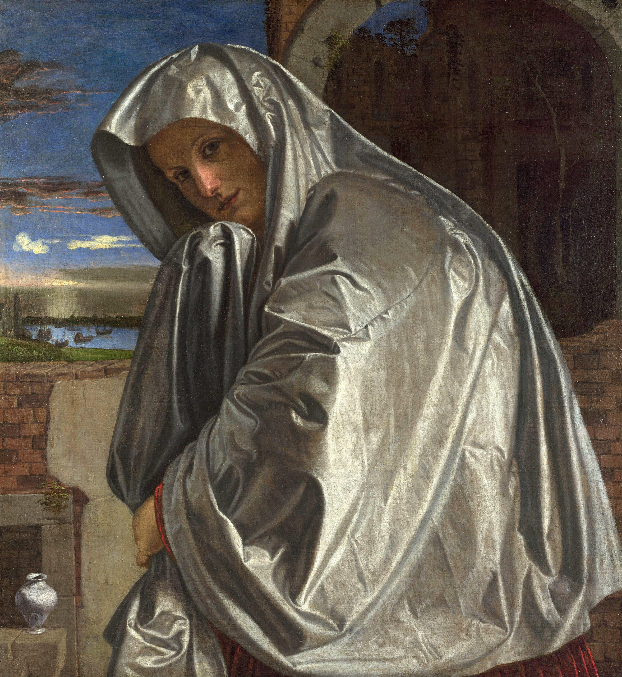 Saint Mary Magdalene at the Sepulchre by Giovanni Girolamo Savoldo (1480-1548). 1530s, oil on canvas, Getty Center / Wikimedia