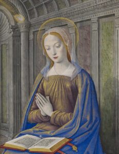 The Virgin Mary Receiving the Annunciation by Jean Bourdichon (1457-1521). 1500, illuminated manuscript, Hours of Henry VII, British Library / Wikimedia Commons
