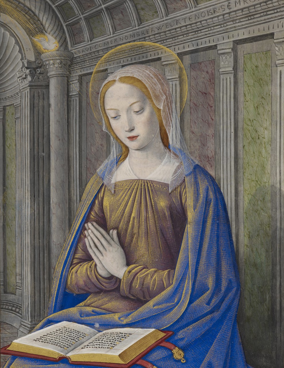 The Virgin Mary Receiving the Annunciation by Jean Bourdichon (1457-1521). 1500, illuminated manuscript, Hours of Henry VII, British Library / Wikimedia Commons