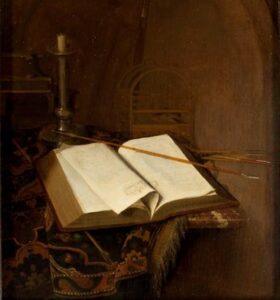 Still Life with a Bible by Jan van der Heyden (1637-1712). 1664, oil on panel, Mauritshuis / Wikimedia Commons