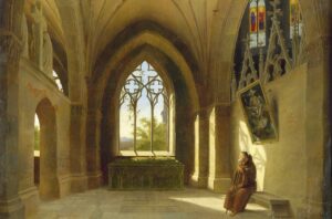 Monk in a Cloister by unknown artist. 1830s, oil on canvas, Galerie Bassenge / Wikimedia Commons