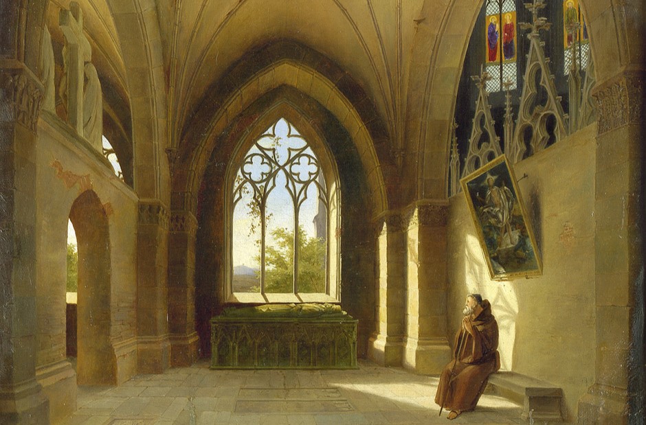 Monk in a Cloister by unknown artist. 1830s, oil on canvas, Galerie Bassenge / Wikimedia Commons