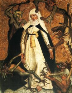 St. Catherine of Siena Besieged by Demons by anonymous. 1500, tempera and gold on panel, National Museum in Warsaw / Wikimedia Commons