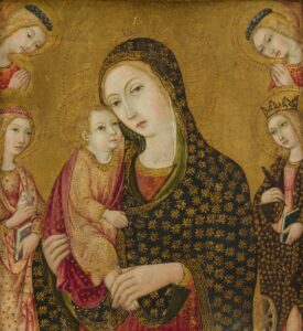 Madonna and Child with the Dead Christ, Saints Agnes and Catherine of Alexandria, and Two Angels by Sano di Pietro (1405-1481). 1470, tempera on wood, Metropolitan Museum of Art / Wikimedia Commons