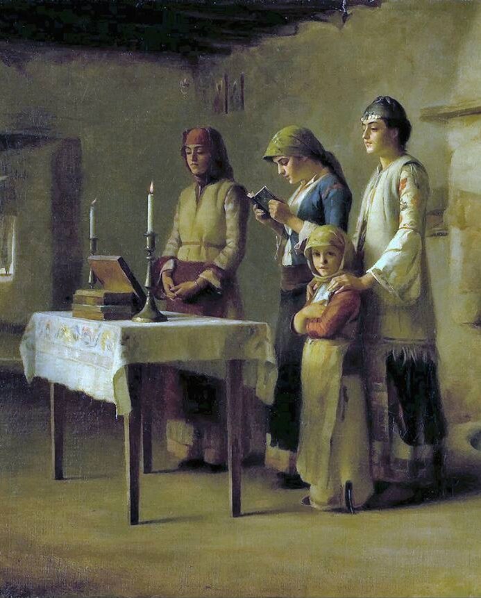 Praying Before the Communion at Megara by Theodore Ralli (1852-1909). 1890, oil on canvas, private collection / Wikimedia Commons