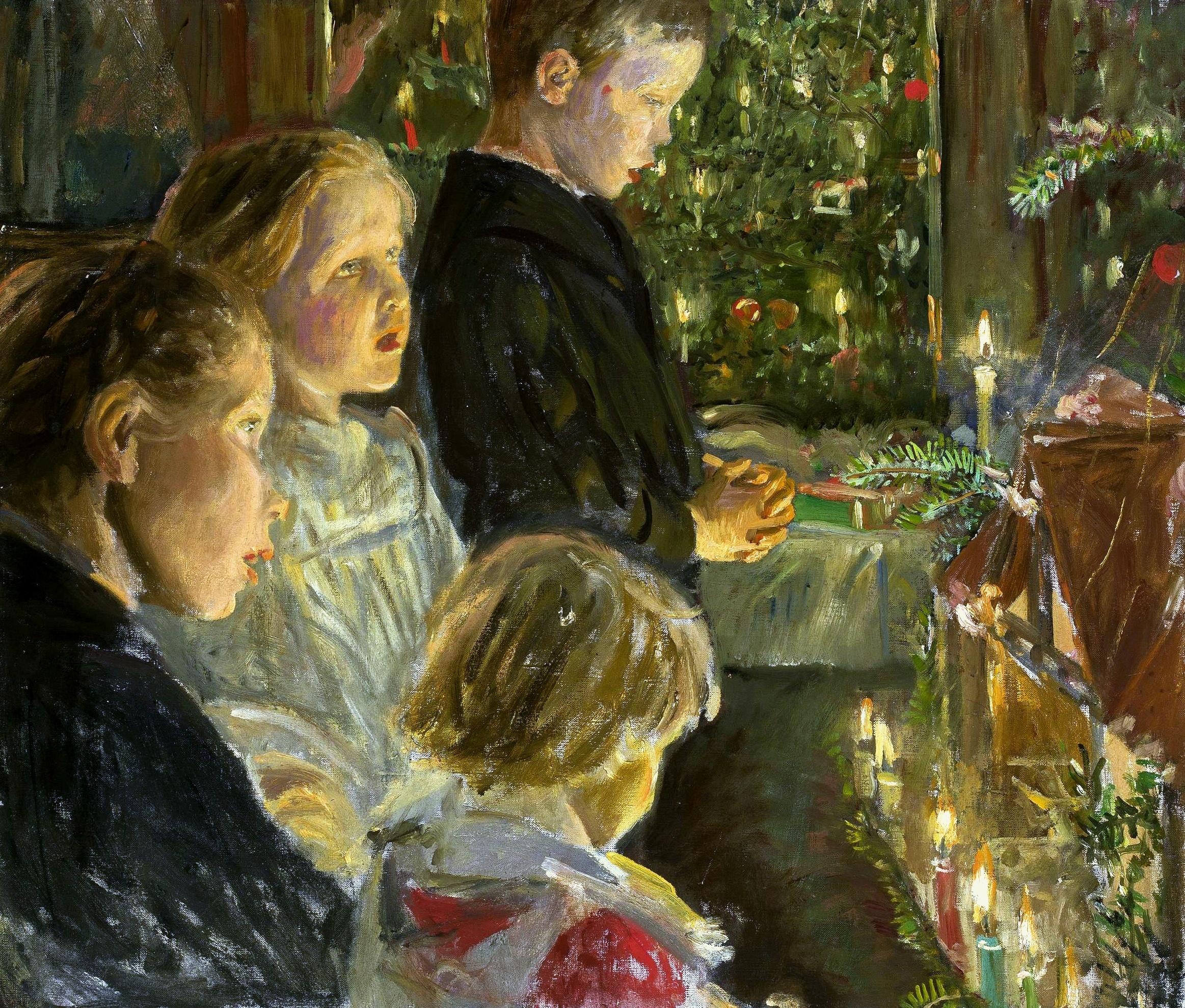 Children by the Christmas Tree by Leopold Graf von Kalckreuth (1855-1928). 20th century, oil on canvas, National Museum in Warsaw / Wikimedia Commons
