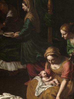 The Birth of the Virgin, Alessandro Turchi (1578-1649), between 1631 and c. 1635, oil on canvas. Museo del Prado / Wikimedia Commons.