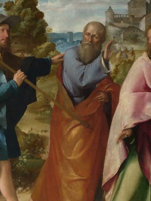 The Road to Emmaus, Altobello Melone, c. 1516, oil on panel. National Gallery / Wikimedia Commons.