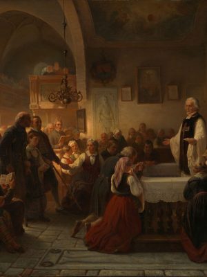 Celebrating Communion in a Swedish Parish Church, Bengt Nordenberg (1822-1902), 1856, oil on canvas. National Museum of Art, Architecture and Design, Norway / Wikimedia Commons.