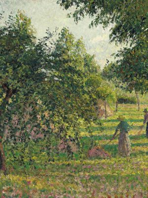 Apple Trees and Peasant Woman Raking Hay by Camille Pissarro (1830-1903). 1895, Oil on Canvas / Wikimedia Commons