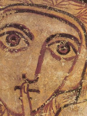 Saint Anne (detail), 8th Century, tempera on plaster. National Museum, Warsaw, photographed by Stanisław Lorentz, Tadeusz Dobrzeniecki, Krystyna Kęplicz, Monika Krajewska, 1990 / Wikimedia Commons.