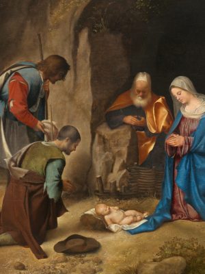 Adoration of the Shepherds, Giorgione (d. 1510), between 1505 and 1510, oil on panel. National Gallery of Art, Washington D.C. Samuel H. Kress Collection / Wikimedia Commons.