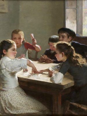 Interior with children playing cards by Hugo Salmson (1843-1894). 1894, oil on canvas / Wikimedia Commons