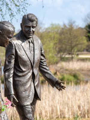 Gdansk,,Poland-25,April,2019:,Statues,Of,Ronald,Reagan,And,Pope